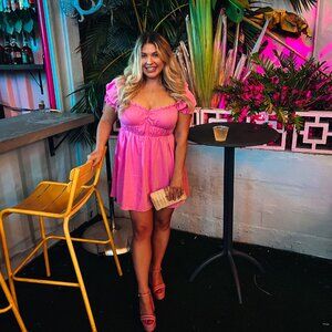 Show Me Your Mumu Pink Ruffle Puff Sleeve Mini Dress – Size Large